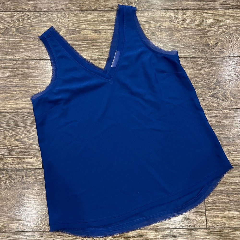 Chelsea28 Women's Sleeveless Blouse Tank Top Royal Blue Raw Edge Size Small